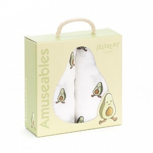 Jellycat Amuseable Avocado Pair Of Muslins 70 CM X 70 CM | 41609CMOR