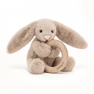 Jellycat Bashful Beige Bunny Wooden Ring Toy 13 CM X 9 CM | 13956NDWX