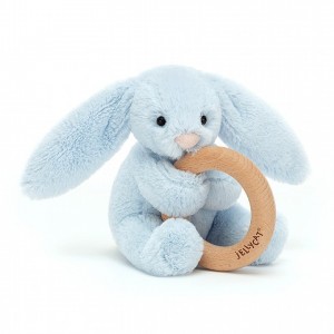 Jellycat Bashful Blue Bunny Wooden Ring Toy 13 CM X 9 CM | 09861YVBO