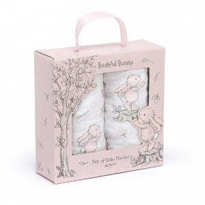 Jellycat Bashful Pink Bunny Pair Of Muslins 70 CM X 70 CM | 45297WSCF