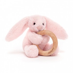 Jellycat Bashful Pink Bunny Wooden Ring Toy 13 CM X 9 CM | 48175BHTV