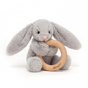 Jellycat Bashful Silver Bunny Wooden Ring Toy 13 CM X 9 CM | 58790QNXT