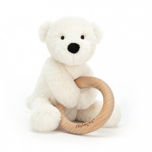 Jellycat Shooshu Perry Polar Bear Wooden Ring Toy 14 CM | 69120VHWF