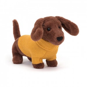 Jellycat Sweater Sausage Dog Yellow 14 CM X 7 CM | 01526LOHC