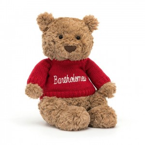 Medium Jellycat Bartholomew Bear with Personalised Red Jumper 28 CM X 12 CM | 51398QMIR