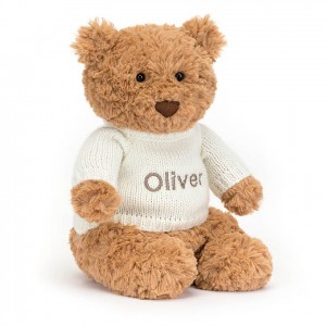 Medium Jellycat Bartholomew Bear with Personalised Cream Jumper 28 CM X 12 CM | 29604QHGN