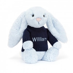 Medium Jellycat Bashful Blue Bunny with Personalised Navy Jumper 31 CM X 12 CM | 13295LBHI