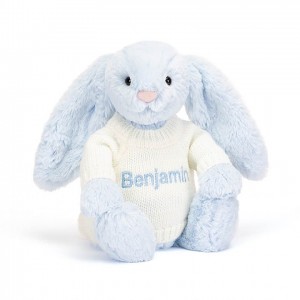 Medium Jellycat Bashful Blue Bunny with Personalised Cream Jumper 31 CM X 12 CM | 67130UFZQ