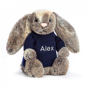 Medium Jellycat Bashful Cottontail Bunny with Personalised Navy Jumper 31 CM X 12 CM | 42916HKNA