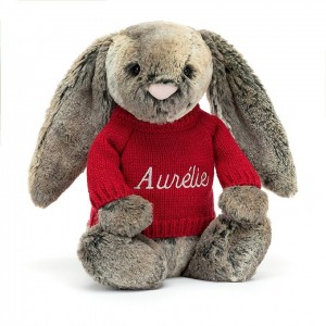 Medium Jellycat Bashful Cottontail Bunny with Personalised Red Jumper 31 CM X 12 CM | 32078HFQX