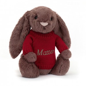 Medium Jellycat Bashful Fudge Bunny with Personalised Red Jumper 31 CM X 12 CM | 34908FIBX