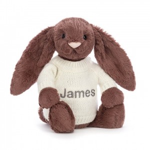 Medium Jellycat Bashful Fudge Bunny with Personalised Cream Jumper 31 CM X 12 CM | 81072AJDS