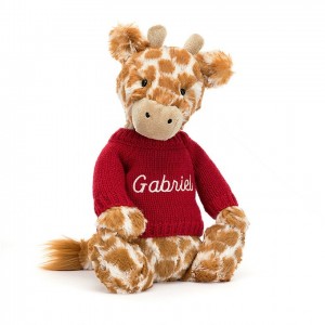 Medium Jellycat Bashful Giraffe with Personalised Red Jumper 31 CM X 12 CM | 75840PTBX