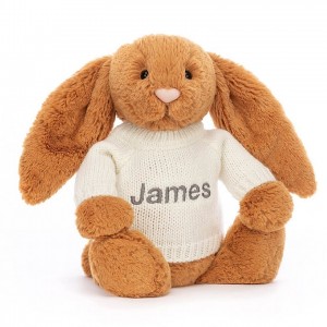Medium Jellycat Bashful Golden Bunny with Personalised Cream Jumper 31 CM X 12 CM | 06748BTQP