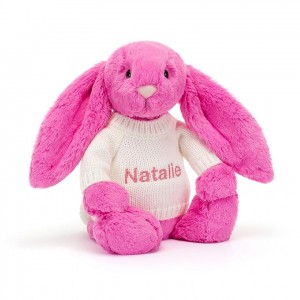 Medium Jellycat Bashful Hot Pink Bunny with Personalised Cream Jumper 31 CM X 12 CM | 69871UTLJ