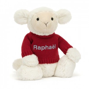 Medium Jellycat Bashful Lamb with Personalied Red Jumper 31 CM X 12 CM | 27815ORHB