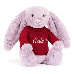 Medium Jellycat Bashful Lilac Bunny with Personalised Red Jumper 31 CM X 12 CM | 70329MGCU