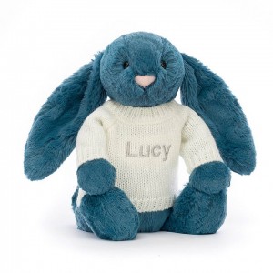 Medium Jellycat Bashful Mineral Blue Bunny with Personalised Cream Jumper 31 CM X 12 CM | 34790BWOU