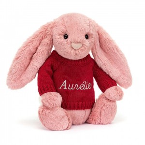 Medium Jellycat Bashful Petal Bunny with Personalised Red Jumper 31 CM X 12 CM | 85164NLHS