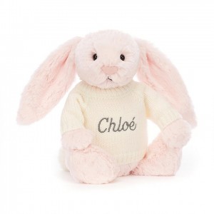 Medium Jellycat Bashful Pink Bunny with Personalised Cream Jumper 31 CM X 12 CM | 51806PFJI