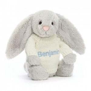 Medium Jellycat Bashful Silver Bunny with Personalised Cream Jumper 31 CM X 12 CM | 60827VMQK