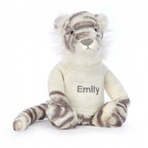 Medium Jellycat Bashful Snow Tiger with Personalised Cream Jumper 31 CM X 12 CM | 82937OZXM