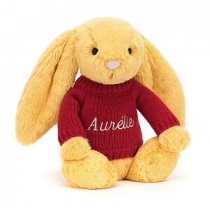 Medium Jellycat Bashful Sunshine Bunny with Personalised Red Jumper 31 CM X 12 CM | 95804APEW