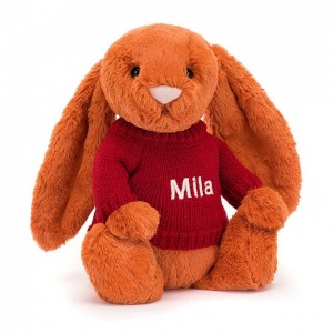 Medium Jellycat Bashful Tangerine Bunny with Personalised Red Jumper 31 CM X 12 CM | 81204WGNZ