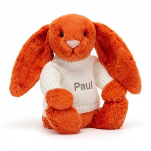 Medium Jellycat Bashful Tangerine Bunny with Personalised Cream Jumper 31 CM X 12 CM | 92654QYHO