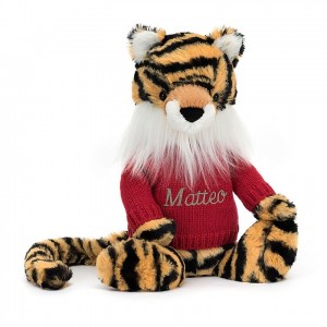 Medium Jellycat Bashful Tiger with Personalised Red Jumper 31 CM X 12 CM | 42589UCBH