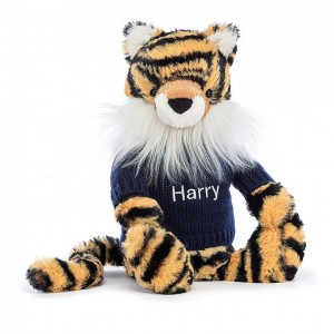 Medium Jellycat Bashful Tiger with Personalised Navy Jumper 31 CM X 12 CM | 89543NMEU