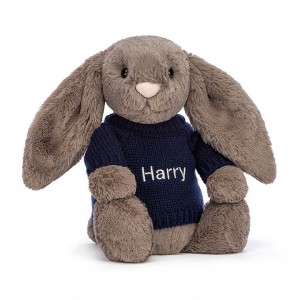 Medium Jellycat Bashful Truffle Bunny with Personalised Navy Jumper 31 CM X 12 CM | 31462QSZH