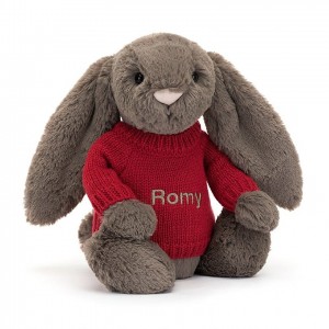 Medium Jellycat Bashful Truffle Bunny with Personalised Red Jumper 31 CM X 12 CM | 50192CSZP