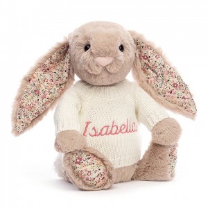 Medium Jellycat Blossom Bea Beige Bunny with Personalised Cream Jumper 31 CM X 12 CM | 10527USJT