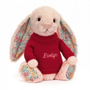 Medium Jellycat Blossom Blush Bunny with Personalised Red Jumper 31 CM X 12 CM | 86045JQRW