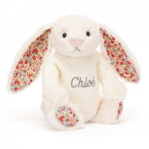 Medium Jellycat Blossom Cream Bunny with Personalised Cream Jumper 31 CM X 12 CM | 79428DGEF