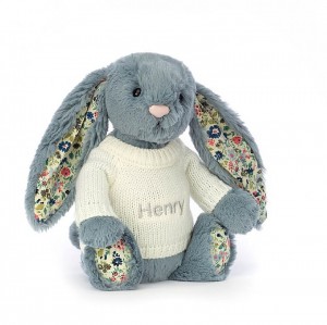Medium Jellycat Blossom Dusky Blue with Personalised Cream Jumper 31 CM X 12 CM | 36987RDGE