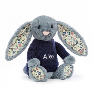 Medium Jellycat Blossom Dusky Blue with Personalised Navy Jumper 31 CM X 12 CM | 02874YMZC