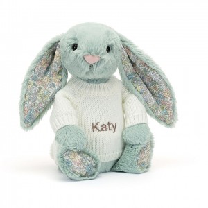 Medium Jellycat Blossom Sage Bunny with Personalised Cream Jumper 31 CM X 12 CM | 43910FTYE