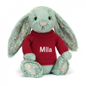 Medium Jellycat Blossom Sage Bunny with Personalised Red Jumper 31 CM X 12 CM | 24705TCNP
