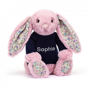 Medium Jellycat Blossom Tulip Bunny with Personalised Navy Jumper 31 CM X 12 CM | 48327KQBY